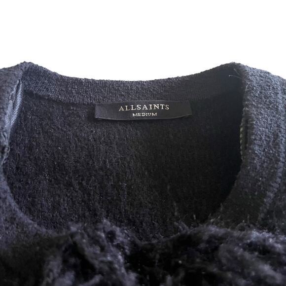 All Saints Ashley Black Tassel Tweed Open Wool Jacket Size Medium - Picture 6 of 11